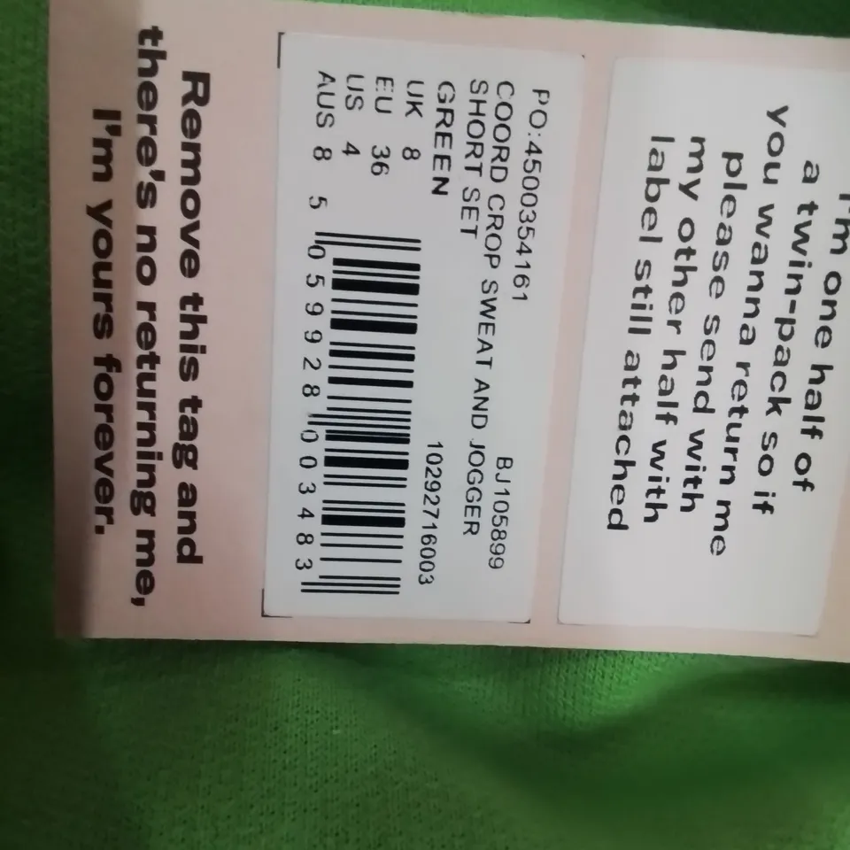 BOX OF APPROXIMATLY 11 MISSGUIDED CROP TOP & JOGGER SHORTS SETS SIZE 8