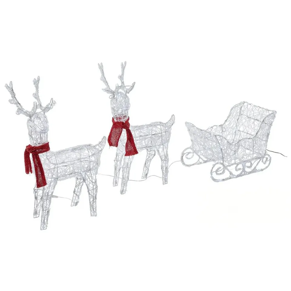 BOXED NEO 120 INDOOR OUTDOOR LED LIGHT UP REINDEER AND SLEIGH CHRISTMAS DECORATION