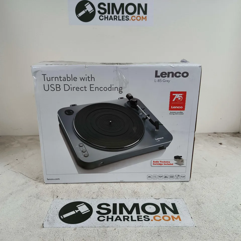 BOXED LENCO TURNTABLE WITH USB DIRECT ENCODING - L85 GREY