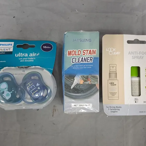 APPROXIMATELY 10 ASSORTED HOUSEHOLD ITEMS TO INCLUDE MOLD STAIN CLEANER, ANTI-FOG SPRAY, ETC