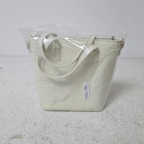 CREAM CROCODILE-EMBOSSED HANDBAG WITH TOP HANDLES 