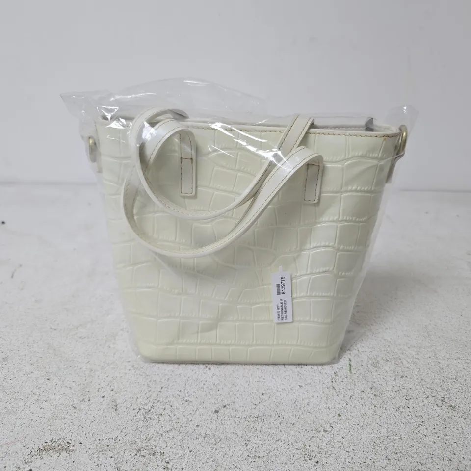 CREAM CROCODILE-EMBOSSED HANDBAG WITH TOP HANDLES 