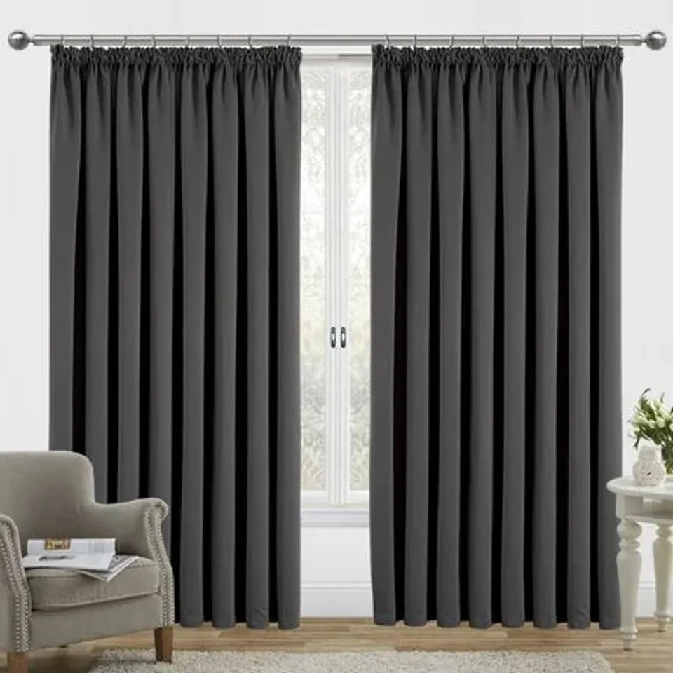 BOXED POLYESTER ROOM DARKENING PENCIL PLEAT CURTAINS (1 BOX)