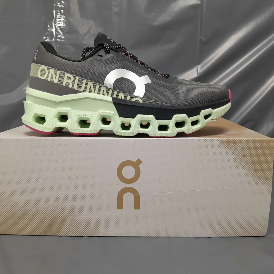 BOXED PAIR OF ON CLOUDMONSTER 2 SHOES IN ASPHALT/LIMA UK SIZE 8