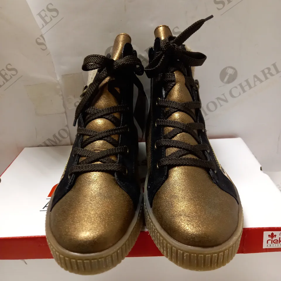 RIEKER MULTI BROWN MIXED MATERIAL TRAINER BOOTS - SIZE 5