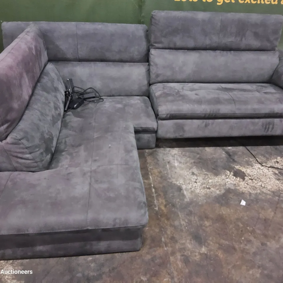 DESIGNER ITALIAN STYLE POWER RECLINING CHAISE SOFA GREY PLUSH FABRIC 