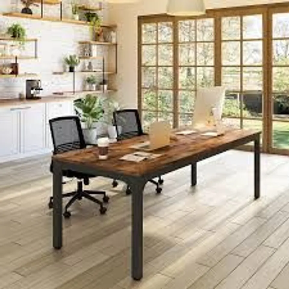 BOXED RECTANGULAR DINING TABLE, 78" LONG KITCHEN TABLE - BROWN/BLACK (1 BOX)