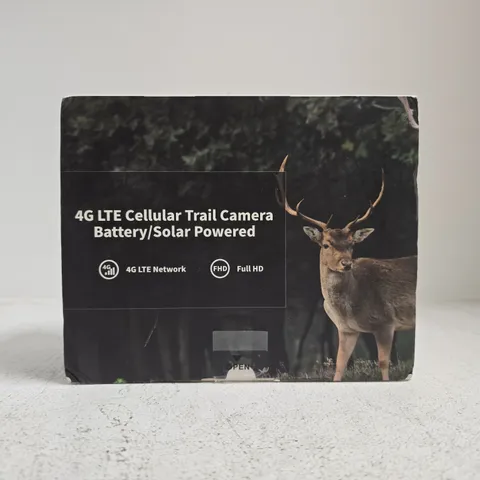 BOXED UNBRANDED 4G LTE CELLULAR TRAIL CAMERA – BATTERY/SOLAR POWERED