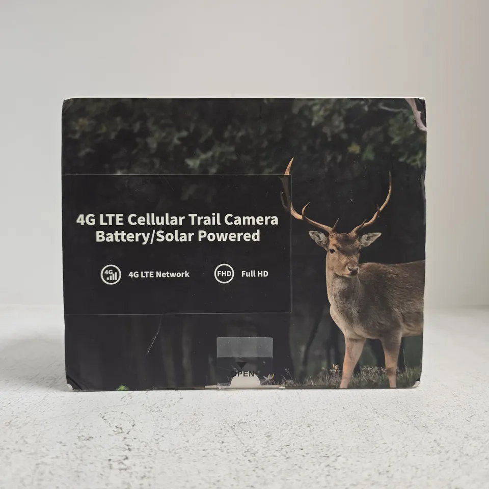 BOXED UNBRANDED 4G LTE CELLULAR TRAIL CAMERA – BATTERY/SOLAR POWERED
