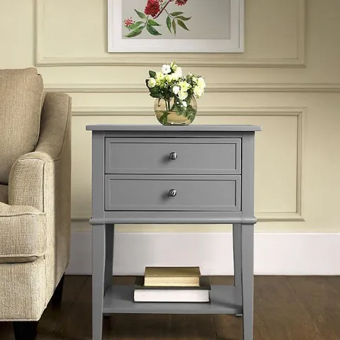 BOXED DOREL HOME FRANKLIN ACCENT TABLE WITH 2 DRAWERS - GREY (1 BOX)