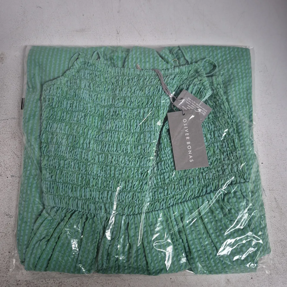 BAGGED OLIVER BONAS GREEN STRIPED JUMPSUIT – UK 10