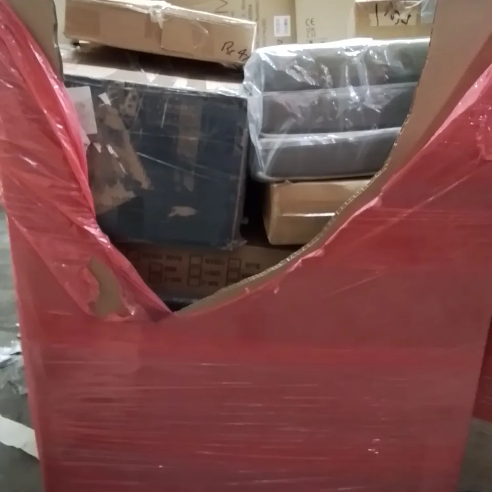 PALLET CONTAINING VARIOUS ASSORTED BOXED HOUSEHOLD ITEMS TO INCLUDE: MINI GREENHOUSE, SOFA BED, OFFICE CHAIR AND LOTS MORE UNMARKED BOXED ITEMS 