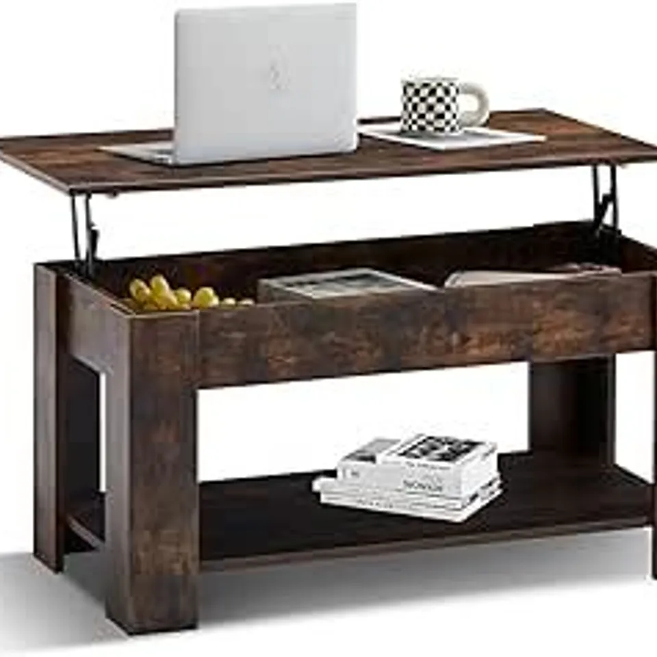 BOXED LIFT TOP COFFEE TABLE 3 TIERS - BROWN