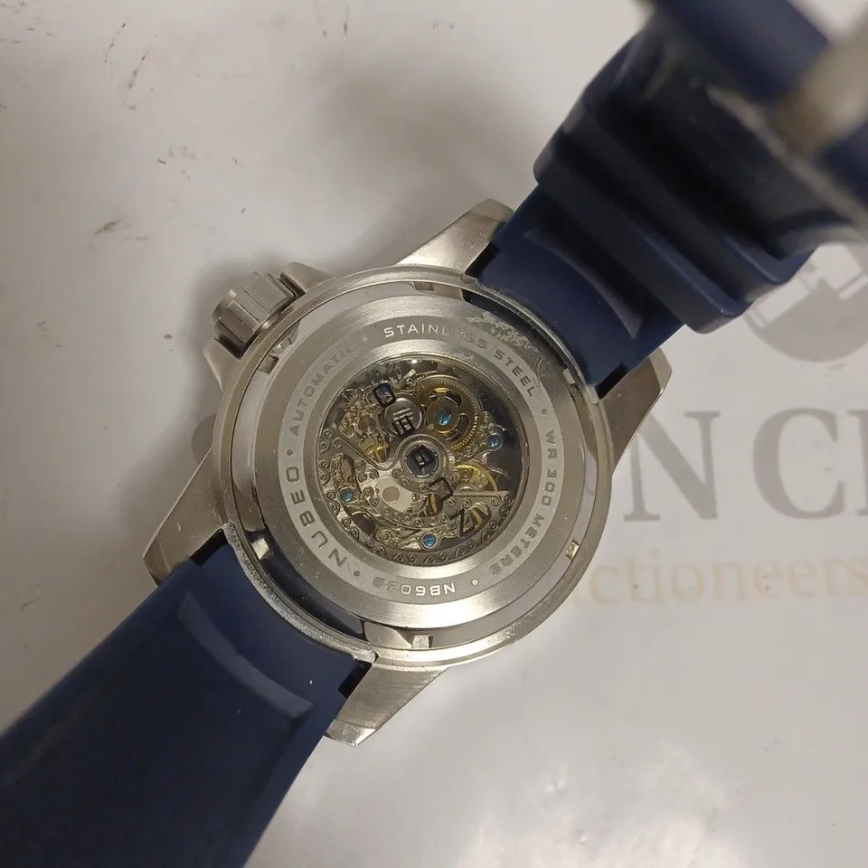 NUBEO AUTOMATIC STAINLESS STEEL WATCH WITH SILICONE STRAP NAVY