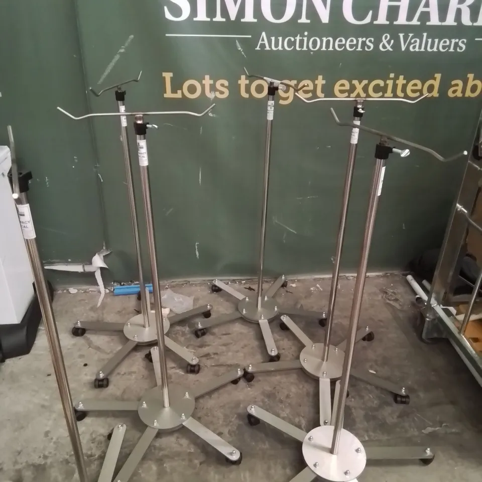 6 ASSORTED STAINLESS STEEL WHEELED DRIP STAND