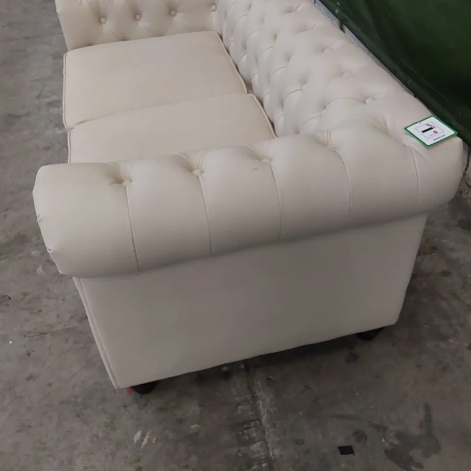 DESIGNER 2 SEATER CHESTERFIELD STYLE LEATHER SOFA IN IVORY