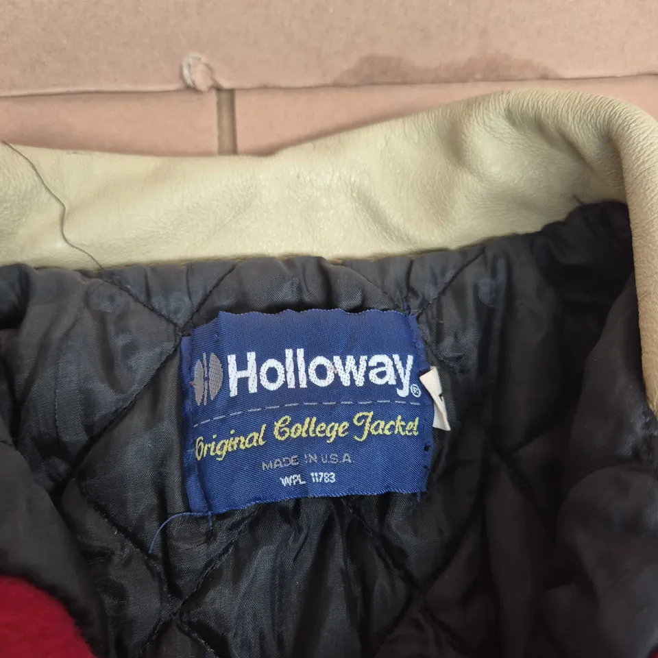 HOLLOWAY ORIGINAL COLLEGE JACKET – BURGUNDY BODY WITH CREAM SLEEVES, UK L