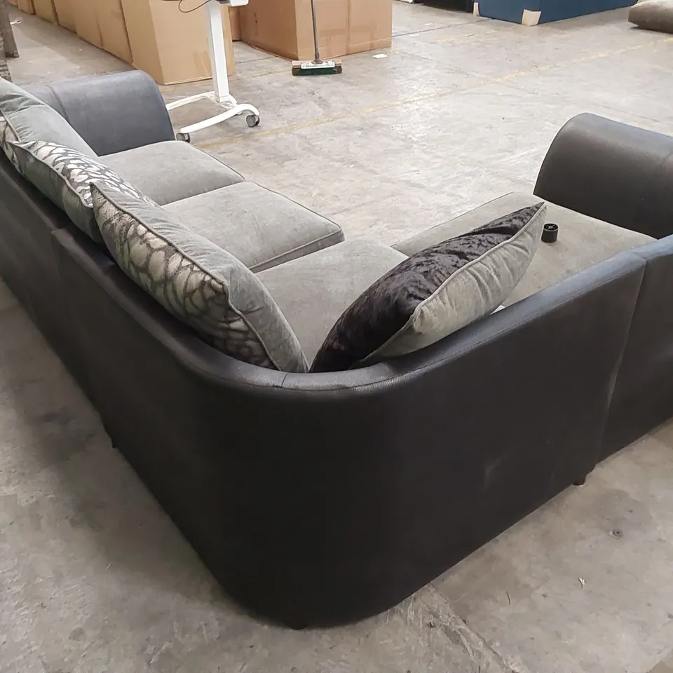DESIGNER FABRIC UPHOLSTERED CORNER SOFA - BLACK/GREY