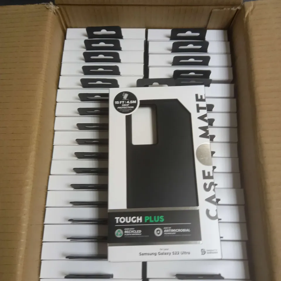 BOX OF APPROXIMATELY 56 CASEMATE TOUGH PLUS SAMSUNG GALAXY S22 ULTRA PHONE CASES IN BLACK