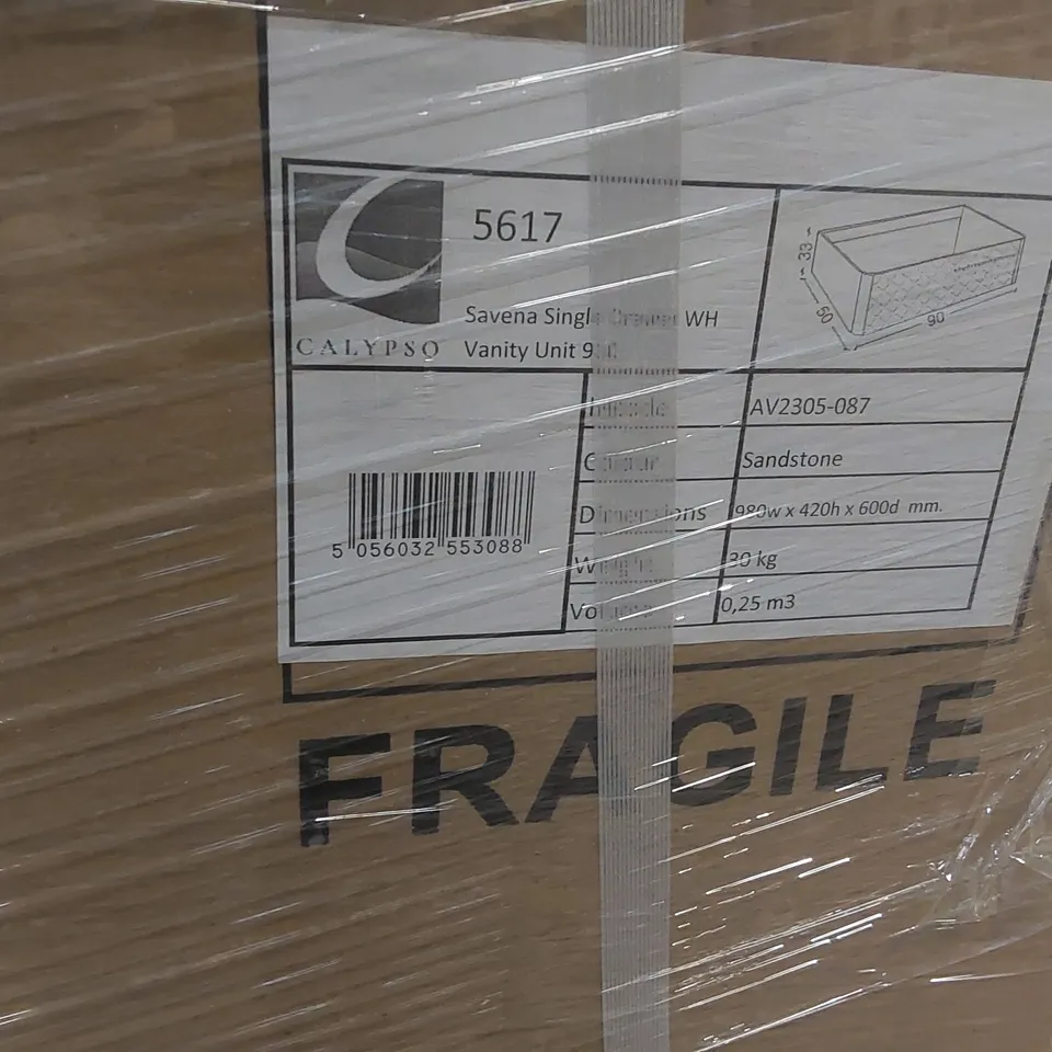 PALLET CONTAINING A LARGE QUANTITY OF BRAND NEW BRAND NEW SAVENA SINGLE DRAWER VANITY BASE UNIT