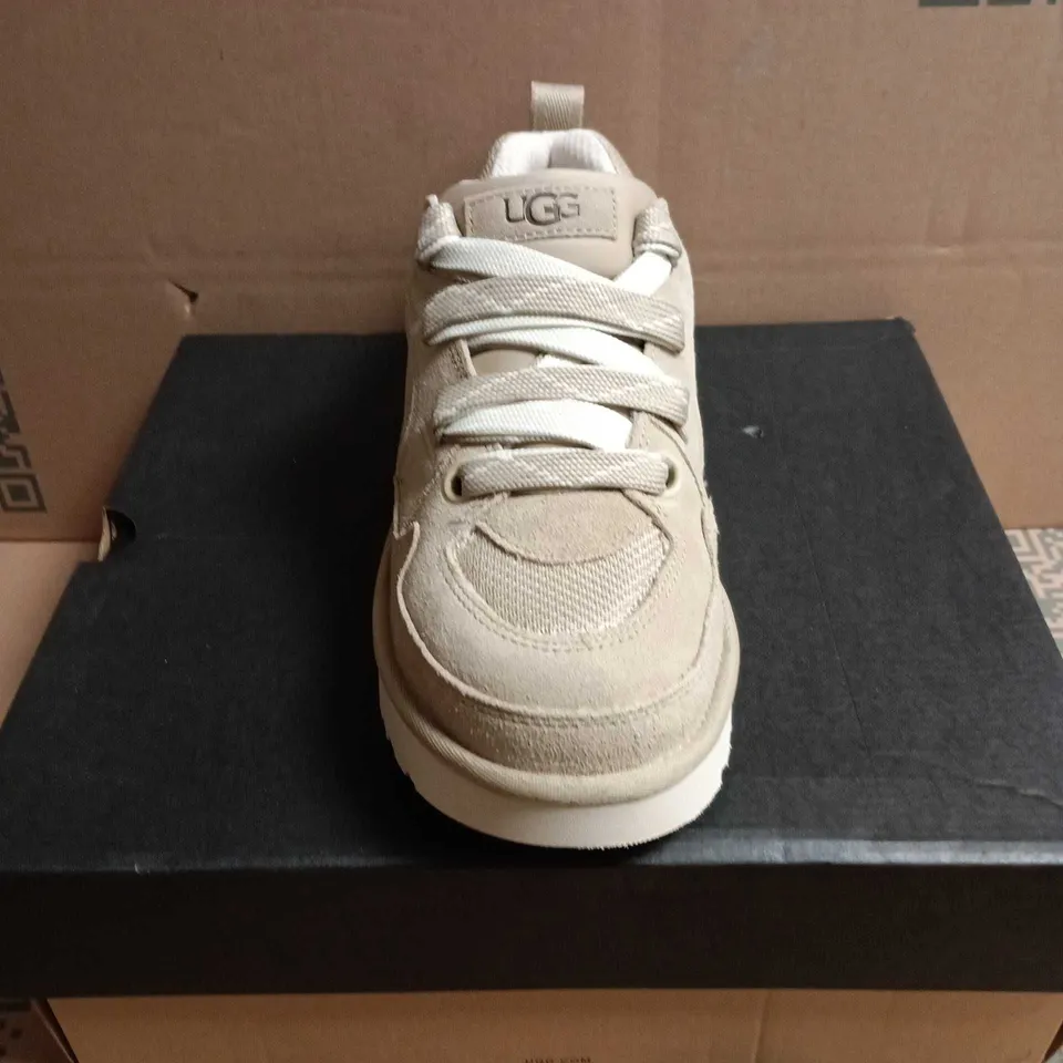 BOXED PAIR OF UGG TRAINERS – BEIGE/STONE, UK 8