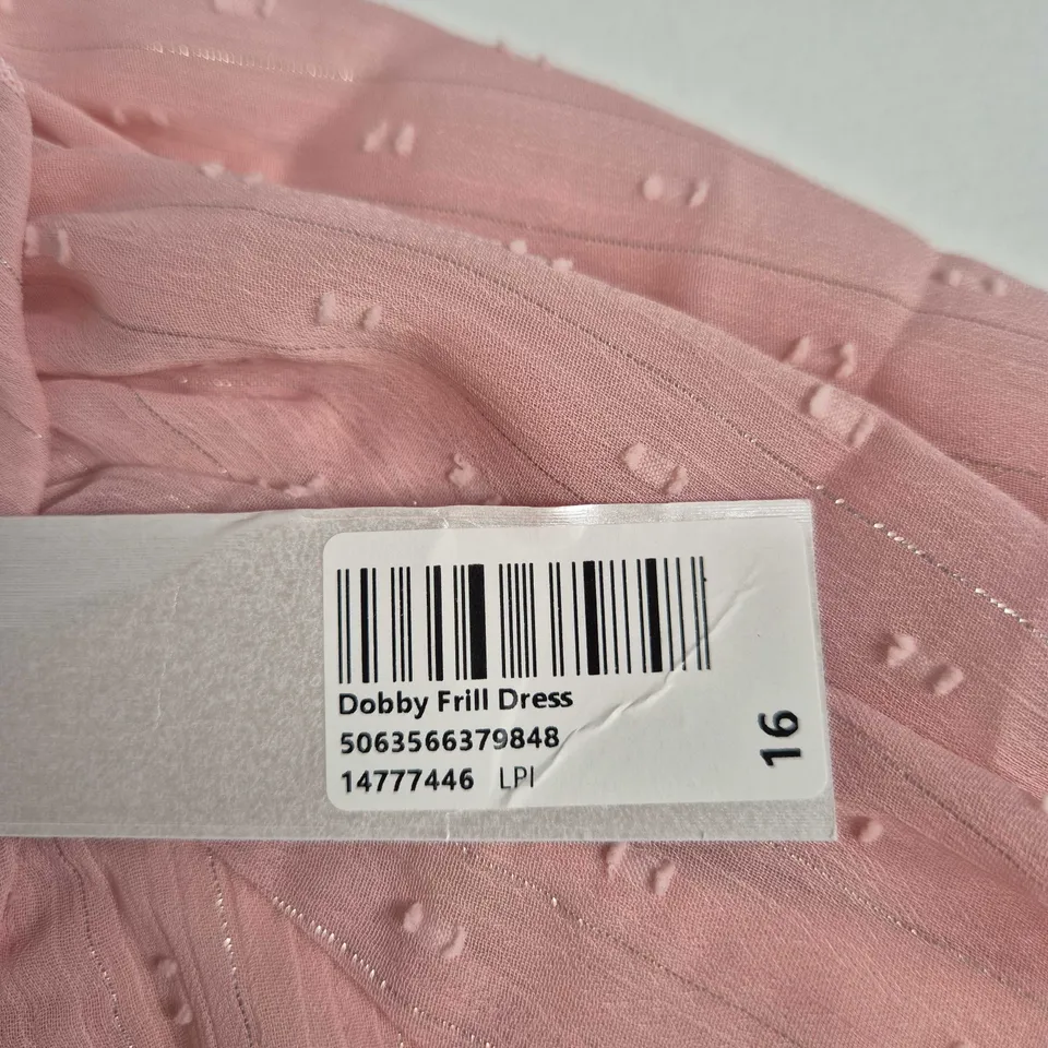 ROMAN PINK DOBBY FRILL DRESS – UK 16