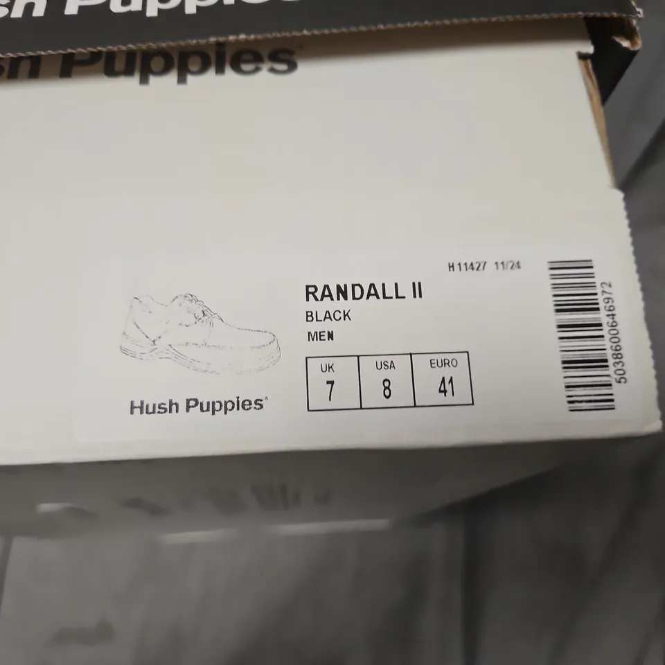 BOXED HUSH PUPPIES RANDALL II BLACK LEATHER SHOES – UK 7