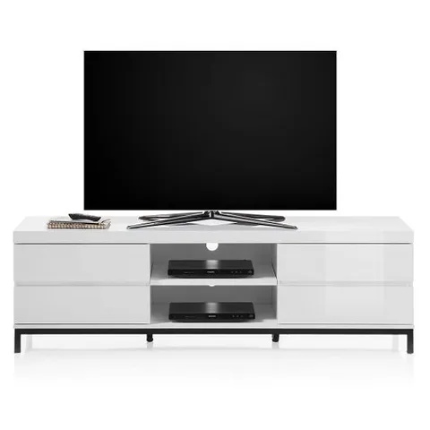 BRAND NEW BOXED ESTONIA LOWBOARD TV STAND IN WHITE HIGH GLOSS WITH 4 DRAWERS (2 BOXES)