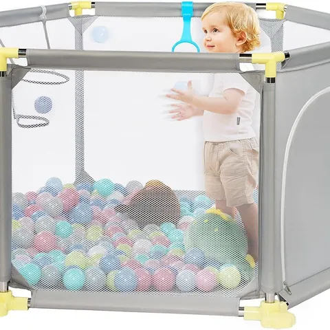 BOXED HELLO-5IVE BABY PLAYPEN WITH PULL RING AND 10 BALLS - GREY (1 BOX)