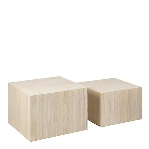 BOXED DICE SQUARE COFFEE TABLE SET IN LIGHT TRAVERTINE EFFECT