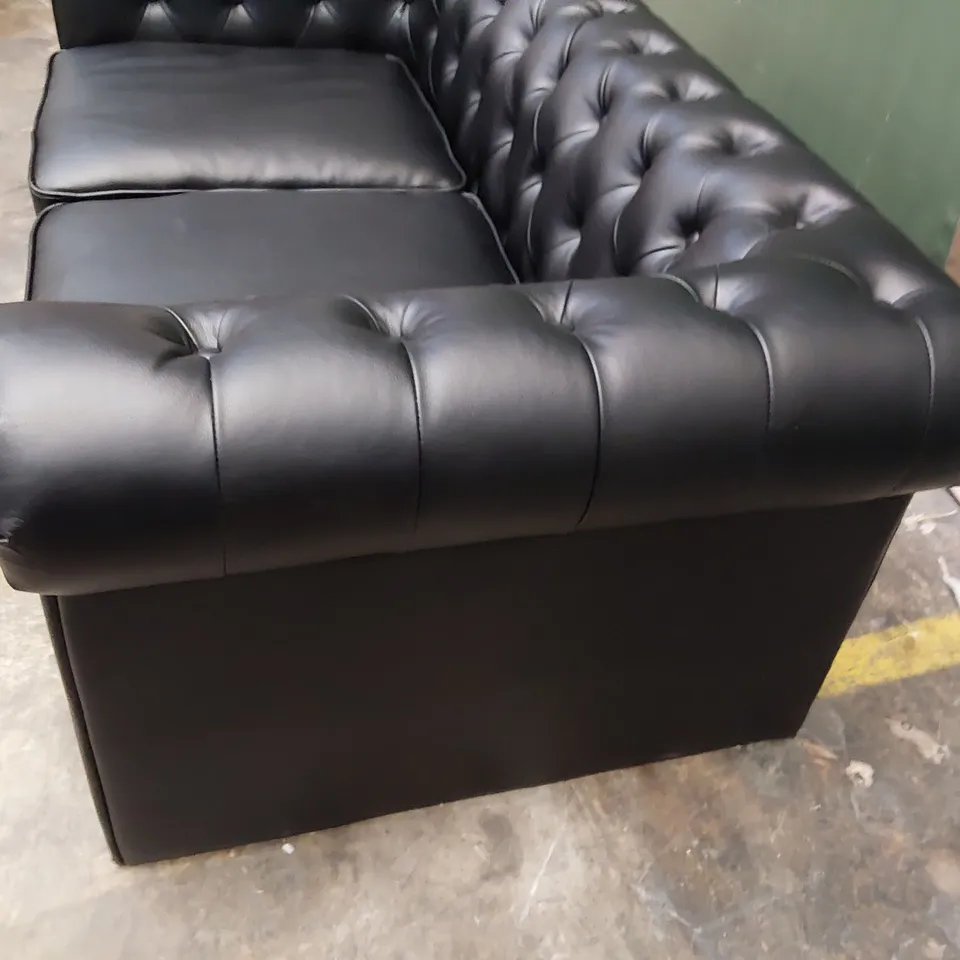 DESIGNER TWO SEATER CHESTERFIELD SOFA BLACK LEATHER 