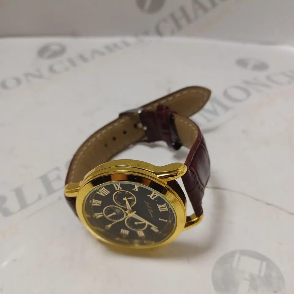 MENS LA BANUS CHRONOGRAPH WATCH - BLACK DIAL – GENUINE LEATHER STRAP