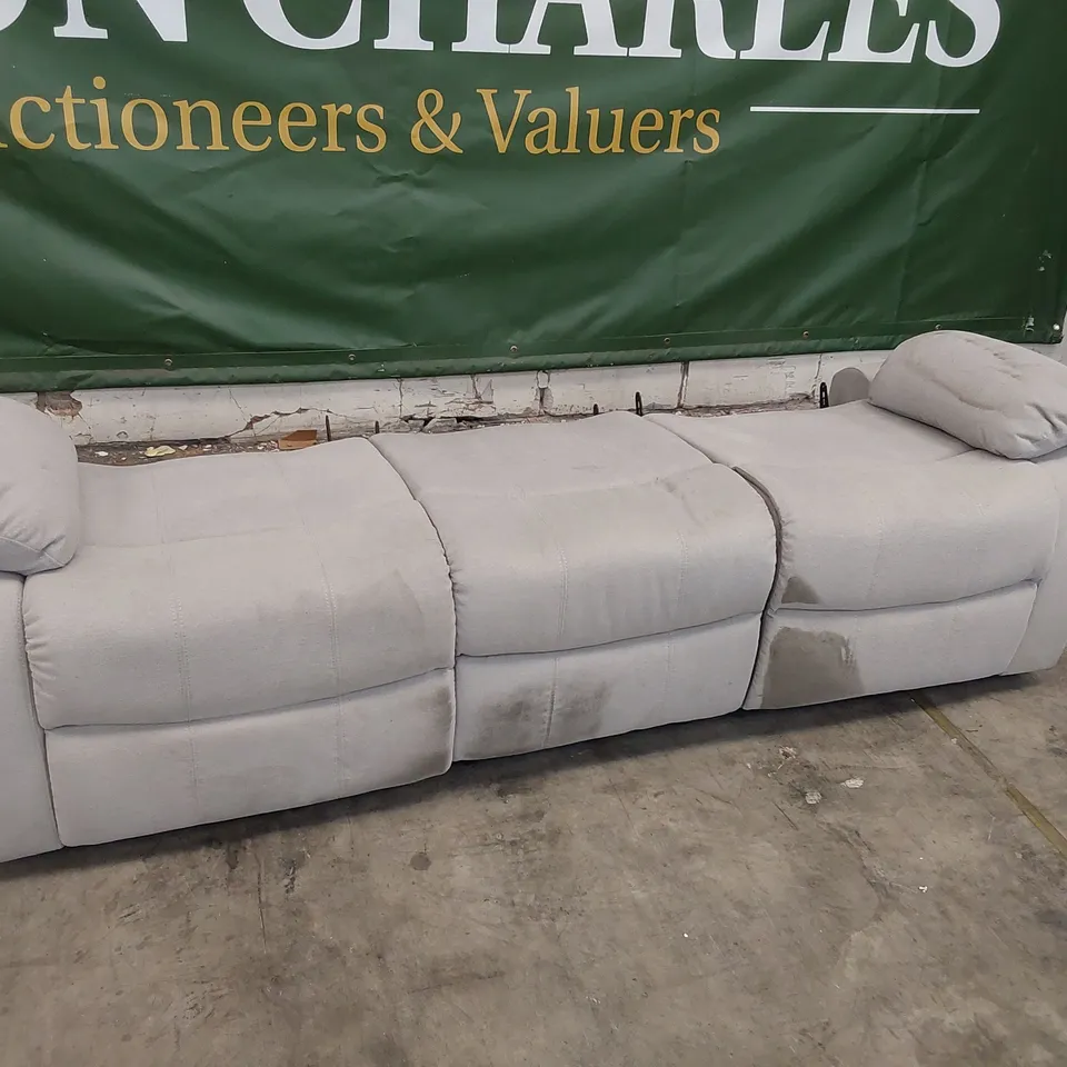 DESIGNER MANUAL RECLINING THREE SEATER BASE LIGHT GREY FABRIC 