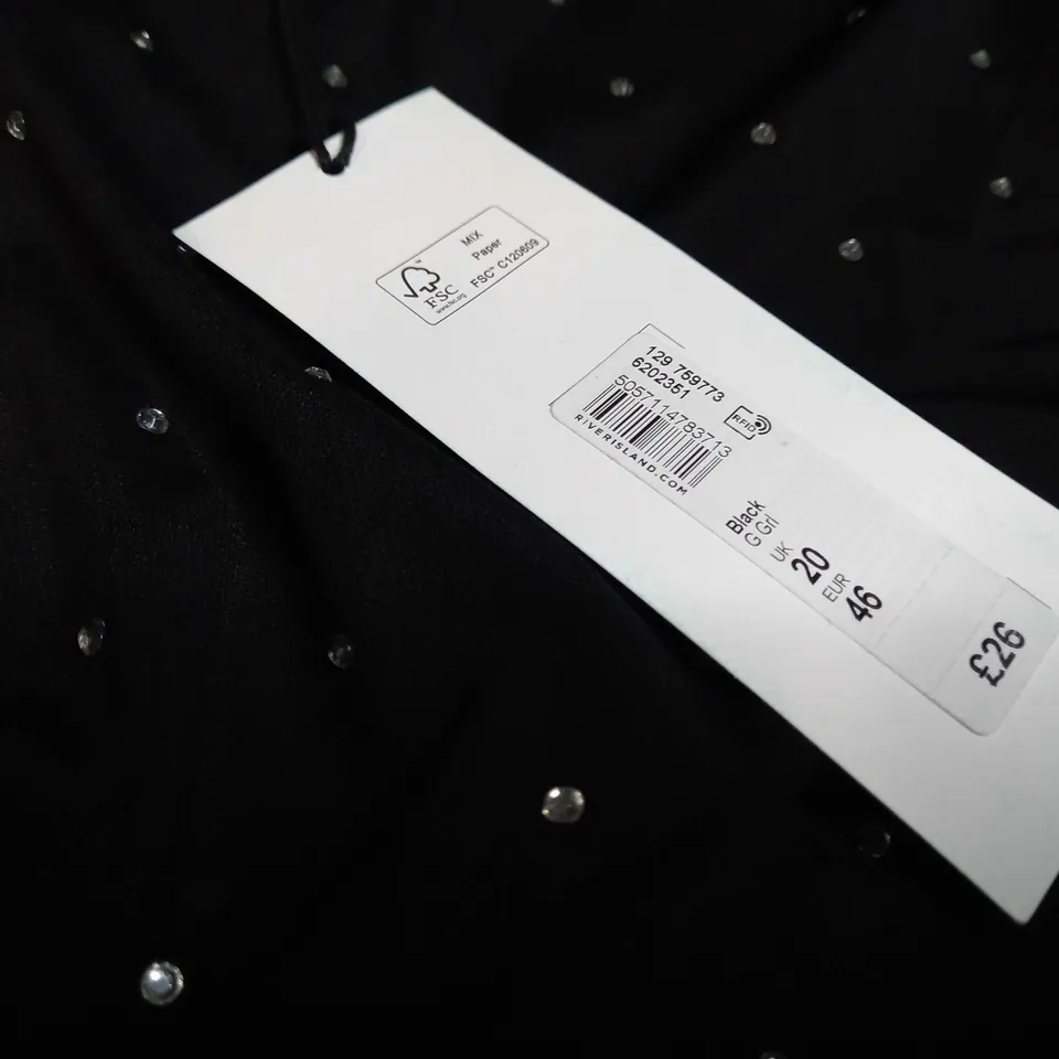RIVER ISLAND BLACK/GEM DETAILED SHEER TOP - SIZE 20