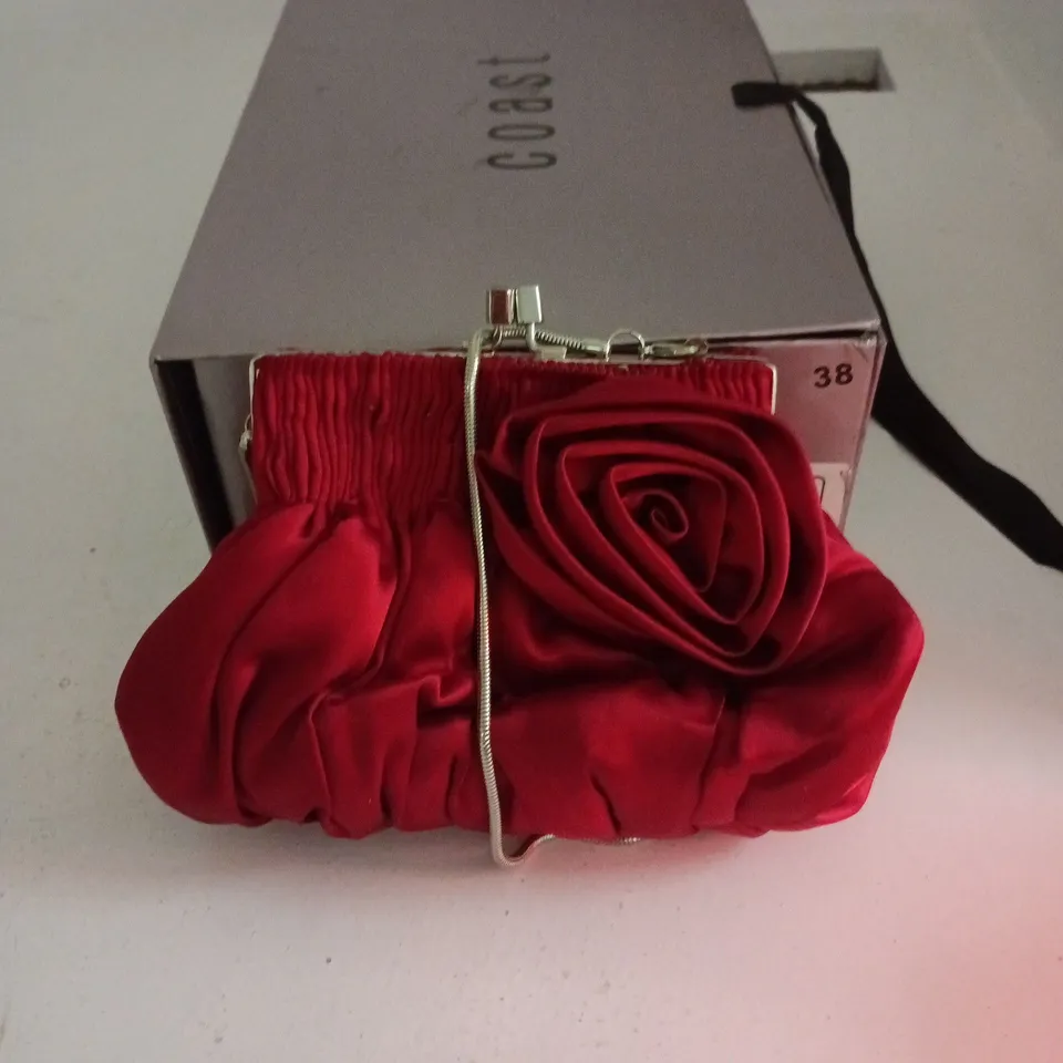COAST CANDICE RED FABRICE RED SATIN SHOES UK 5 BOXED WITH PURSE