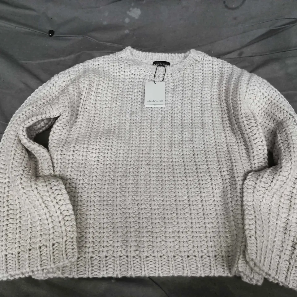 NOBODYS CHILD SUPER CHUNKY CREW NECK JUMPER IN BEIGE - UK SMALL