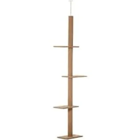 BOXED PAWHUT 260CM FLOOR TO CEILING CAT TREE FOR INDOOR CATS W/ THREE PLATFORMS ACTIVITY CENTRE - BROWN