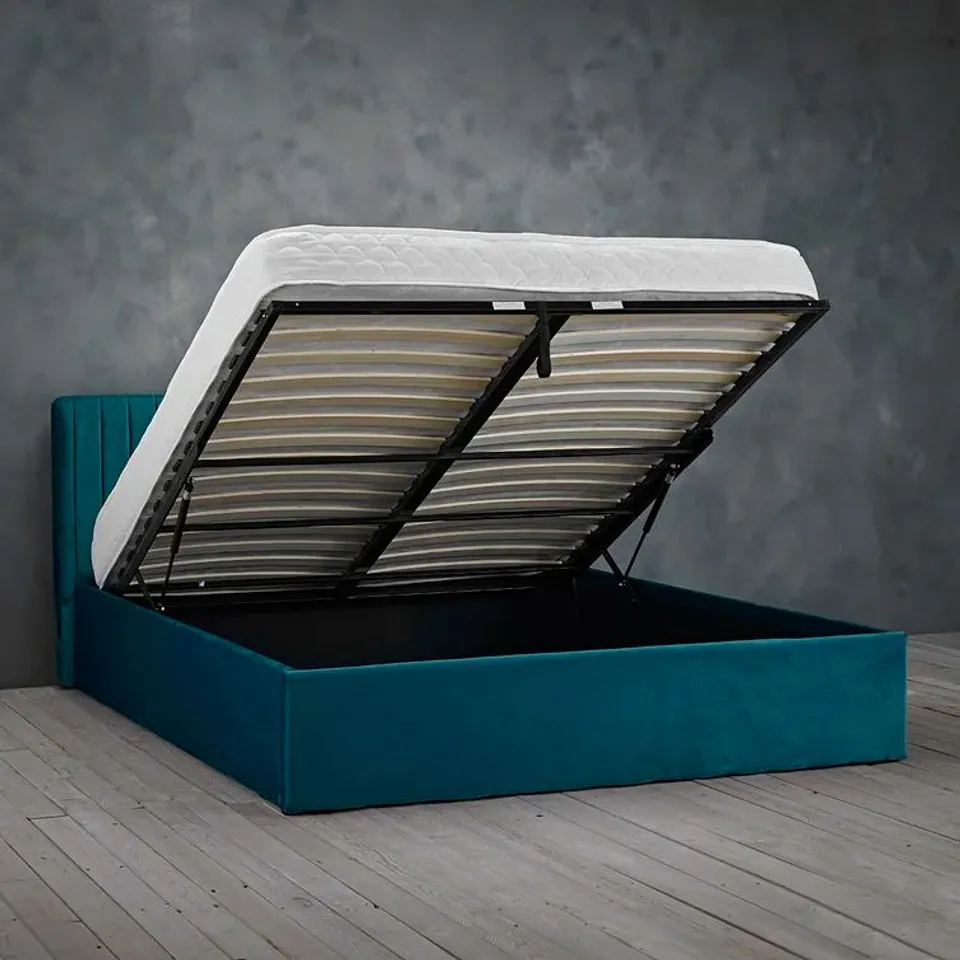 BOXED HUCKSLEY UPHOLSTERED DOUBLE BED FRAME TEAL (2 BOXES)