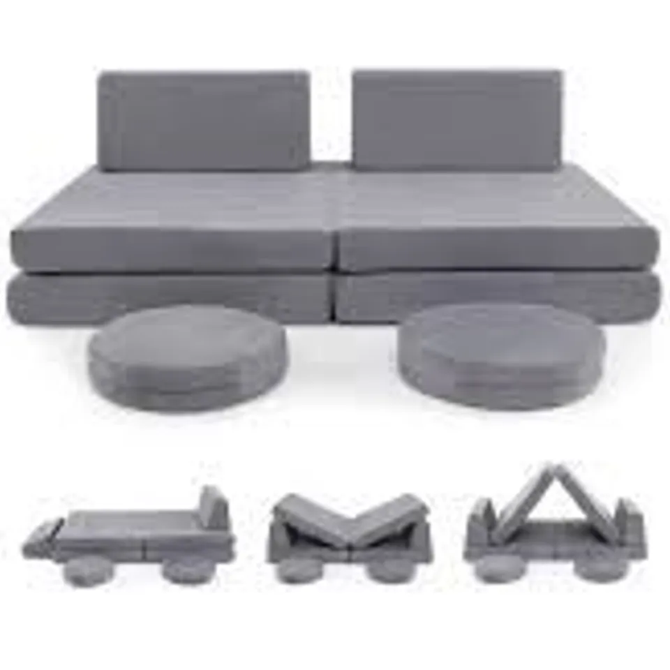 BOXED GIANTEX 6 PCS MODULAR KIDS PLAY COUCH TODDLER PLAYING SLEEPING SOFA W/SUEDE FABRIC GREY