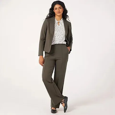 KIM & CO STRECH PONTE JANE STRAIGHT LEG PINTUCK STANDARD TROUSERS