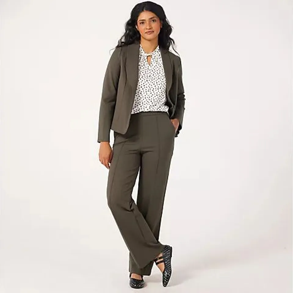 KIM & CO STRECH PONTE JANE STRAIGHT LEG PINTUCK STANDARD TROUSERS