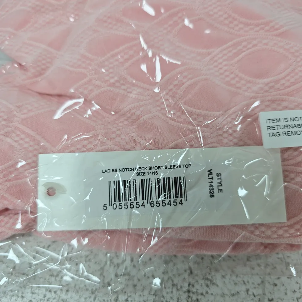PURE & NATURAL LADIES NOTCH NECK SHORT SLEEVE TOP – PINK, UK 14/16
