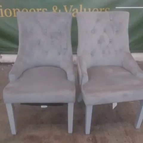 SET OF 2 NEW DUKE GREY VELVET BUTTON BACK DINING CHAIR (GREY LEG)