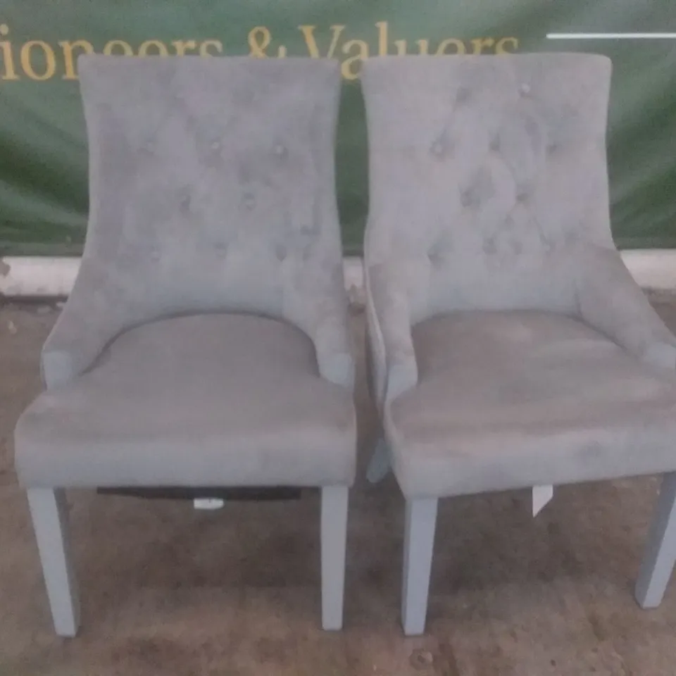 SET OF 2 NEW DUKE GREY VELVET BUTTON BACK DINING CHAIR (GREY LEG)