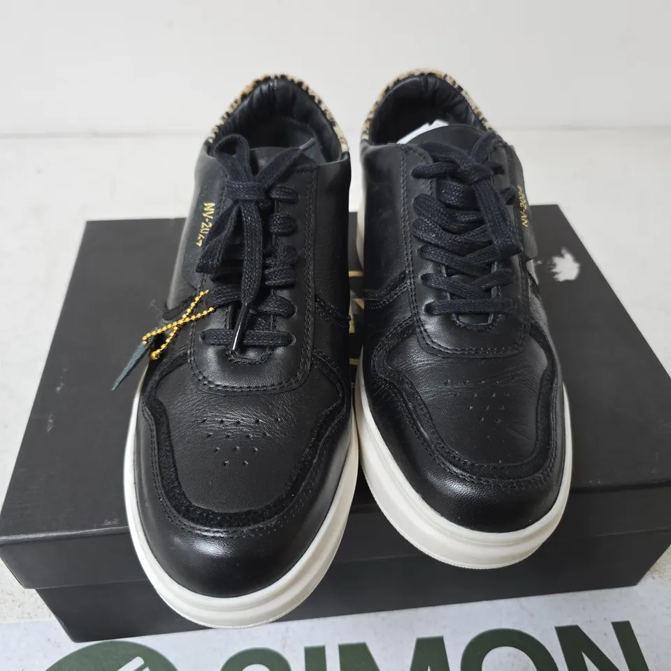 BOXED NV KAI LACE UP TRAINERS, BLACK/LEOPARD PRINT - SIZE 4