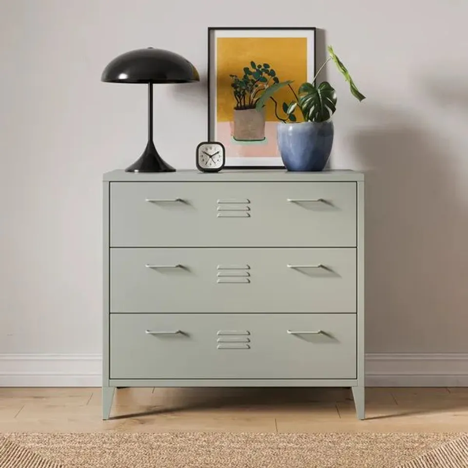 BOXED HELGA METAL 3 DRAWER CHEST - SAGE (1 BOX)