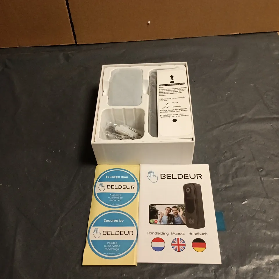 BELDEUR WIRELESS VIDEO DOORBELL BOXED WITH ACCESSORIES