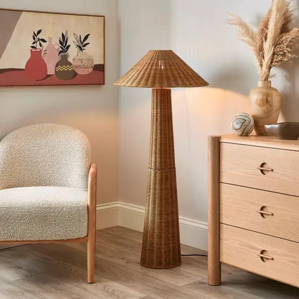 BOXED RURI BOHO RATTAN FLOOR LAMP