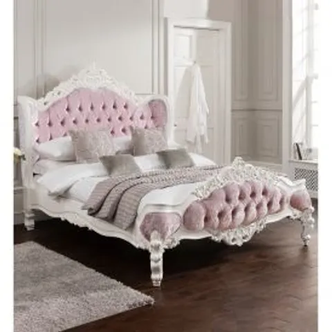 BRAND NEW BOXED HOMESDIRECT 365 PINK ANTIQUE FRENCH STYLE CRUSHED VELVET BEDFRAME(4 BOXES)