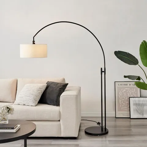 BOXED LUCINDA ARC LAMP WITH BLACK BASE AND WHITE SHADE (2 BOXES)